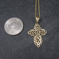 Vintage 10K Diamond Cut Filigree Cross Pendant