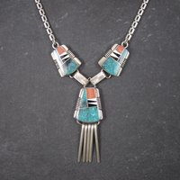 Vintage Navajo Turquoise Inlay Necklace John Charley