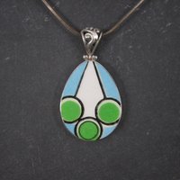 Vintage Sterling Blue Green Geometric Pottery Pendant Necklace