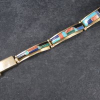 Vintage 14K Native American Inlay Bracelet 8 Inches T Barbre