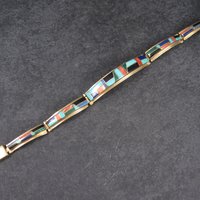 Vintage 14K Native American Inlay Bracelet 8 Inches T Barbre