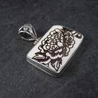 Vintage Sterling Floral Pottery Pendant Necklace