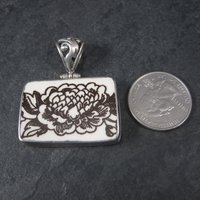 Vintage Sterling Floral Pottery Pendant Necklace
