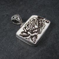 Vintage Sterling Floral Pottery Pendant Necklace