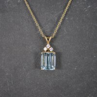 Vintage 14K 14.8 Carat Blue Topaz Diamond Pendant