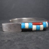 Huge Vintage Square Navajo Turquoise Coral Inlay Cuff Bracelet 6.75 Inches