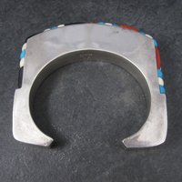 Huge Vintage Square Navajo Turquoise Coral Inlay Cuff Bracelet 6.75 Inches