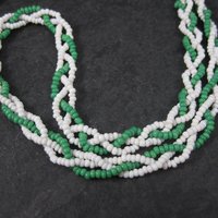 Vintage Sioux Orange Green White Beaded Necklace 26 Inches