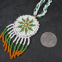 Vintage Sioux Orange Green White Beaded Necklace 26 Inches