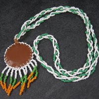 Vintage Sioux Orange Green White Beaded Necklace 26 Inches