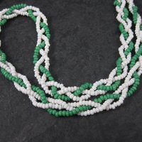 Vintage Sioux Orange Green White Beaded Necklace 26 Inches