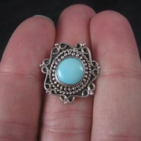 Vintage Balinese Sterling Turquoise Ring Size 6