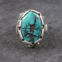 Huge Turquoise Ring Vintage Southwestern Tufa Cast Kewa Jewelry Size 6.5