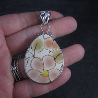 Vintage Sterling Floral Pottery Pendant Necklace