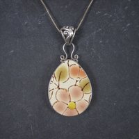 Vintage Sterling Floral Pottery Pendant Necklace