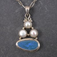 Vintage Sterling Pearl Blue Opal Pendant