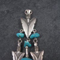 Long Vintage Sterling Turquoise Arrowhead Pendant