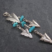 Long Vintage Sterling Turquoise Arrowhead Pendant