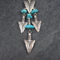 Long Vintage Sterling Turquoise Arrowhead Pendant