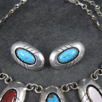 Estate Navajo Multi Stone Necklace and Earrings Native American Jewelry Set