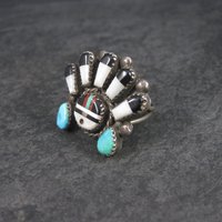 Vintage Sunface Jewelry Set Native American Cuff Bracelet and Ring Size 10