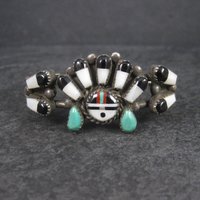 Vintage Sunface Jewelry Set Native American Cuff Bracelet and Ring Size 10