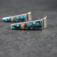 Zuni Turquoise Inlay Earrings Sterling