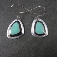 Estate Sterling Black and Turquoise Ceramic Earrings