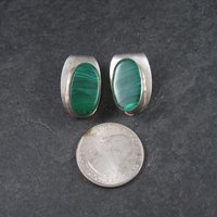 Vintage Mexican Sterling Malachite Clip On Earrings