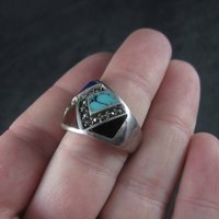 Wide Vintage Marcasite Inlay Band Ring Sterling Size 8