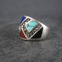 Wide Vintage Marcasite Inlay Band Ring Sterling Size 8