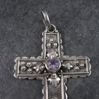 Vintage Sterling Amethyst Cross Pendant