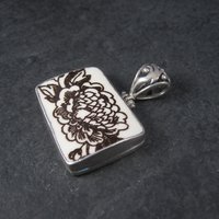Vintage Sterling Floral Pottery Pendant Necklace