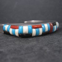 Huge Vintage Square Navajo Turquoise Coral Inlay Cuff Bracelet 6.75 Inches