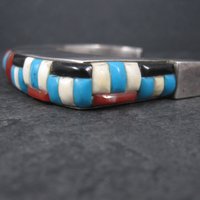 Huge Vintage Square Navajo Turquoise Coral Inlay Cuff Bracelet 6.75 Inches