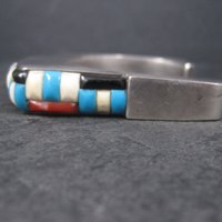 Huge Vintage Square Navajo Turquoise Coral Inlay Cuff Bracelet 6.75 Inches