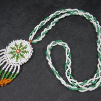 Vintage Sioux Orange Green White Beaded Necklace 26 Inches