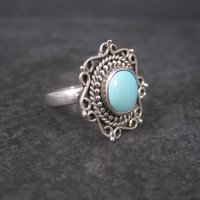 Vintage Balinese Sterling Turquoise Ring Size 6