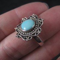 Vintage Balinese Sterling Turquoise Ring Size 6