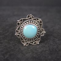 Vintage Balinese Sterling Turquoise Ring Size 6