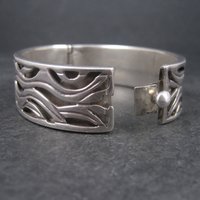 Vintage Mexican Sterling Sun Bangle Bracelet 6.75 Inches