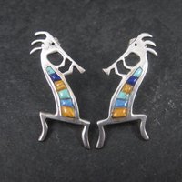 Vintage Southwestern Sterling Kokopelli Inlay Earrings