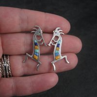 Vintage Southwestern Sterling Kokopelli Inlay Earrings