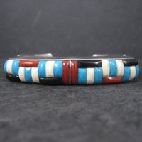 Huge Vintage Square Navajo Turquoise Coral Inlay Cuff Bracelet 6.75 Inches