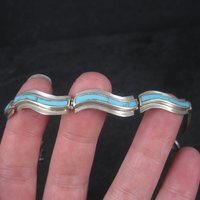 Estate Southwestern Sterling Turquoise Inlay Toggle Bracelet