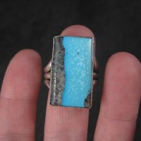 Large Vintage Southwestern Sterling Turquoise Ring Size 11