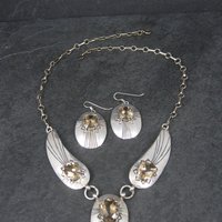 Vintage Southwestern Sterling Citrine Necklace Earrings Jewelry Set