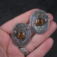 Large Vintage Sterling Amber Amethyst Earrings Michou