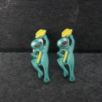 Vintage Gold Filled Enamel Dancing Frog Earrings