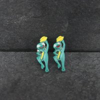 Vintage Gold Filled Enamel Dancing Frog Earrings